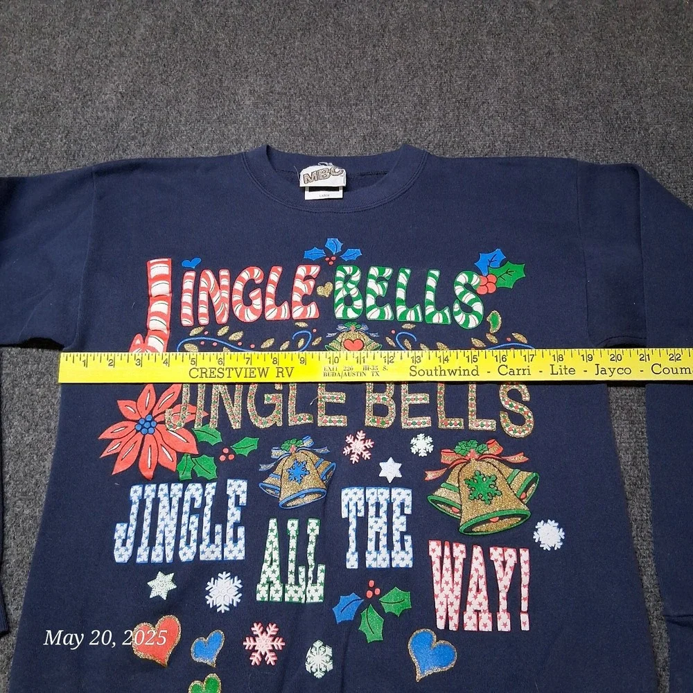 VTG Jingle Bells Christmas Sweatshirt Size Large Blue MBC‎ Tultex